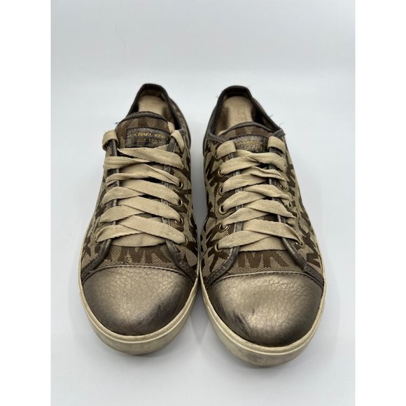 Michael Kors Signature Gold Slip On Sneakers Size 10 - Picture 3 of 5